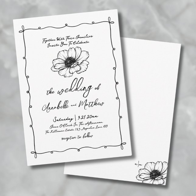 Invitación Boda caprichoso de flor de mano (Hand Drawn Flower Whimsical Wedding Invitation)