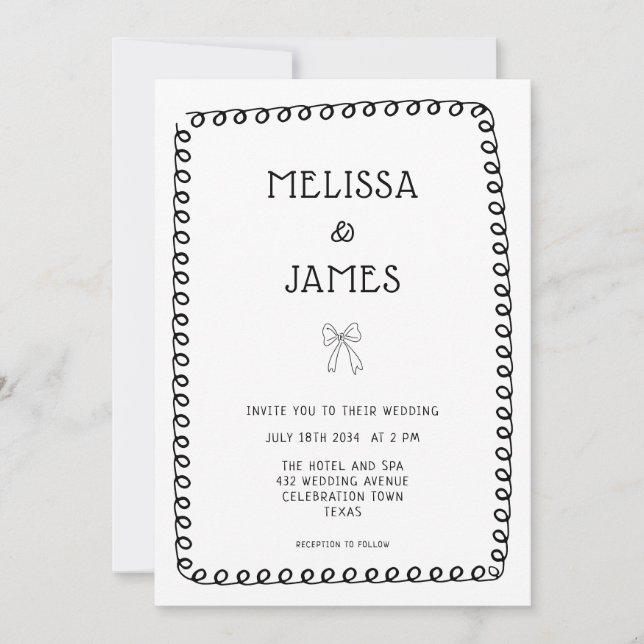 Invitación Boda caprichoso de garganta de mano dibujada (Anverso)