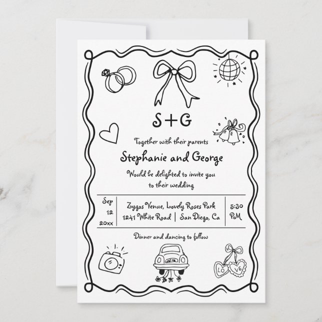 Invitación Boda caprichoso de garganta QR (Anverso)