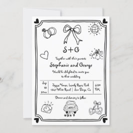 Invitación Boda caprichoso de garrapata dibujado a mano QR