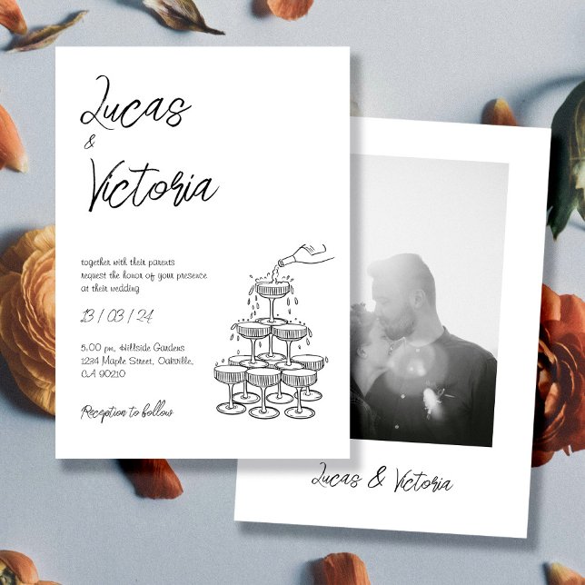 Invitación Boda caprichoso de mano dibujado en blanco y negro (Subido por el creador)