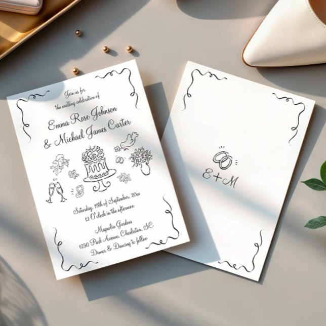 Invitación Boda caprichoso de mano moderna (Subido por el creador)