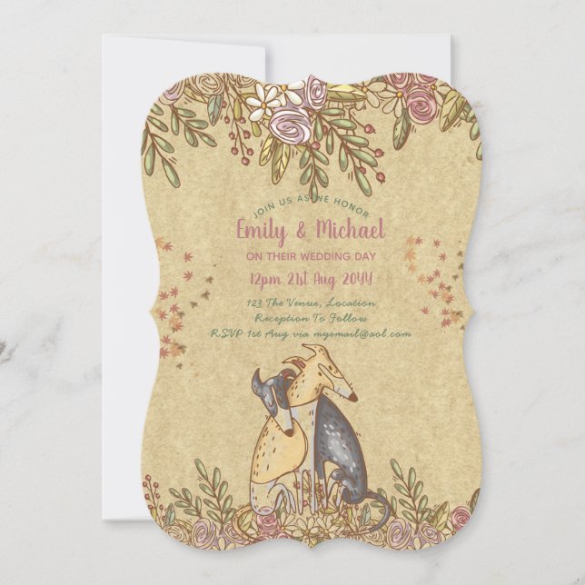 Invitación Boda caprichoso de perros rústicos florales (Anverso)