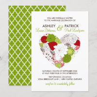 Boda caprichoso del corazón floral rojo y avaricio