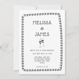 Invitación Boda caprichoso del doodle de champán de mano