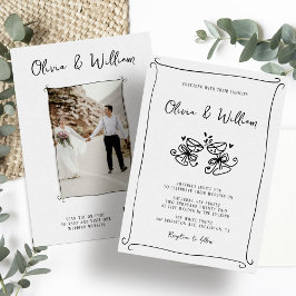 Invitación Boda caprichoso fotográfico todo en uno dibujado a