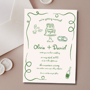 Invitación Boda caprichoso francés de moda verde de mano