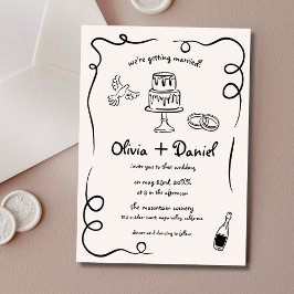 Invitación Boda caprichoso francés negro de mano dibujado