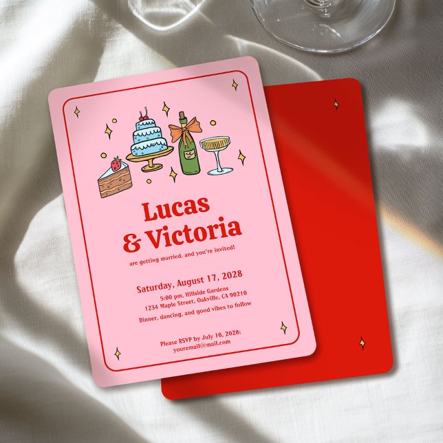 Invitación Boda caprichoso rojo y rosado negrita (Subido por el creador)