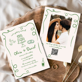 Invitación Boda caprichoso y caprichoso de código QR dibujado