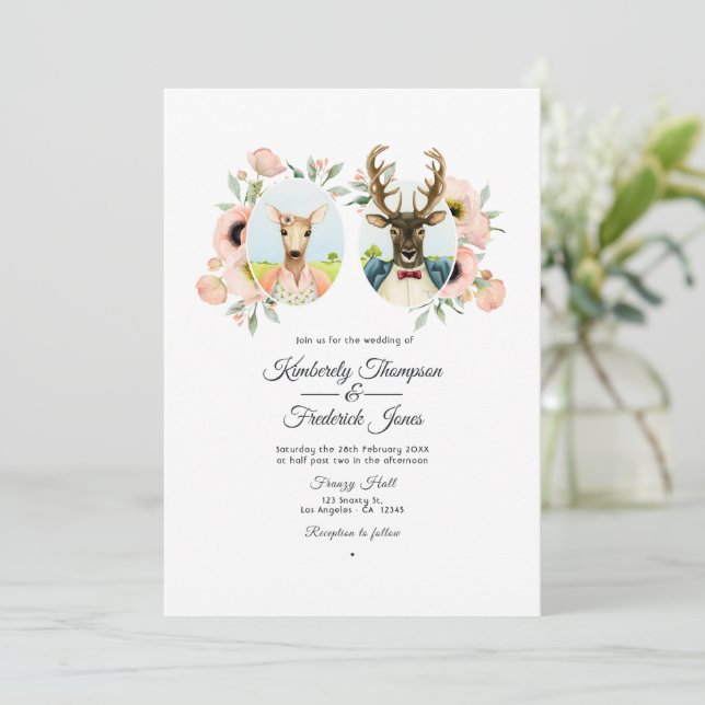 Invitación Boda caprichoso y ruidoso de ciervos forestales de (Anverso de pie)