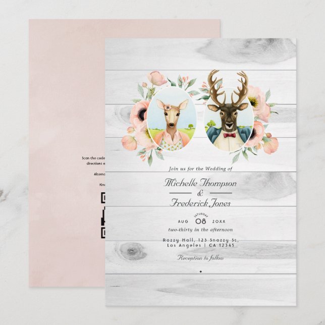Invitación Boda caprichoso y ruidoso de ciervos forestales de (Anverso / Reverso)