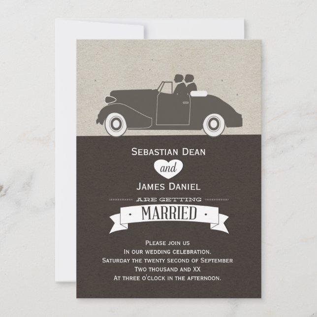 Invitación Boda Car Two Groom Gay Boda (Anverso)