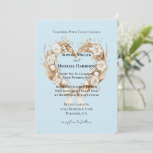 Invitación Boda cardíaco floral azul romántico