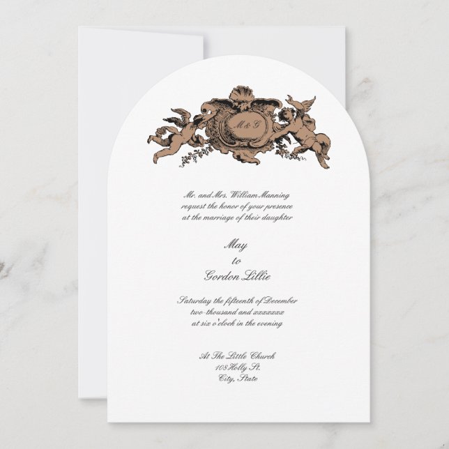 Invitación Boda Cartela Barroco Rococó Ángeles o Querubines (Anverso)