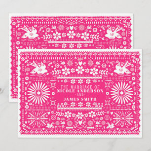 Invitación Boda Casamiento Rosa Brillante Caliente Picado Mex
