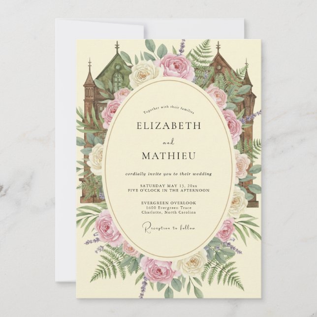 Invitación Boda Castillo Crema Eucalipto Rubor (Anverso)