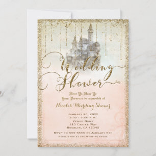 Invitación Boda Castillo de Cuentos de Hadas con Brillo Dorad