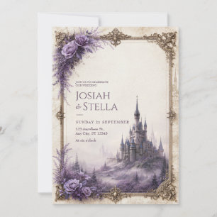 Invitación Boda Castillo Niebla Rosa Lavanda