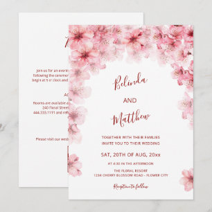 Invitación Boda Casual Arqueada Blanca Flor de Cerezo