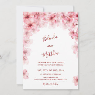 Invitación Boda Casual Arqueada Blanca Flor de Cerezo