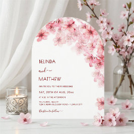 Invitación Boda Casual Arqueada Blanca Flor de Cerezo
