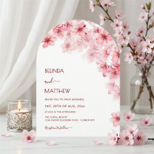 Invitación Boda Casual Arqueada Blanca Flor de Cerezo