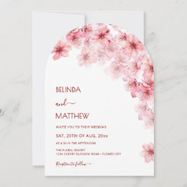 Invitación Boda Casual Arqueada Blanca Flor de Cerezo