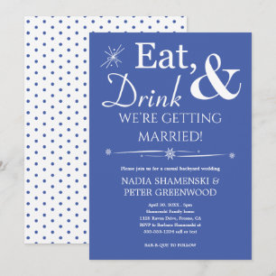 Invitación Boda Casual Azul Comer Beber Casarse