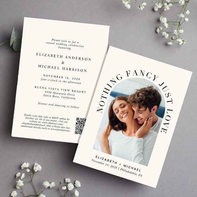 Invitación Boda Casual de crema de código QR para arcos elega (Subido por el creador)