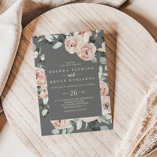 Invitación Boda Casual de Floral Rosa Rosa Rosa Azul Clásico (Subido por el creador)