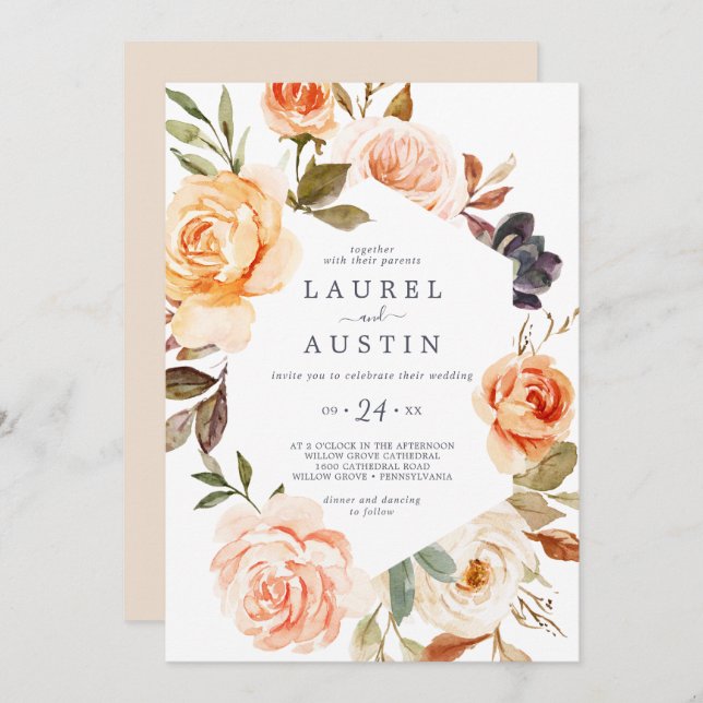 Invitación Boda Casual de Florals Rustic Earth (Anverso / Reverso)