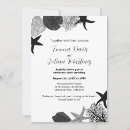 Invitación Boda casual de la concha negra-gris-blanca