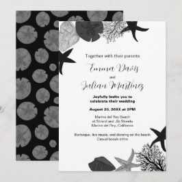 Invitación Boda casual de la concha negra-gris-blanca