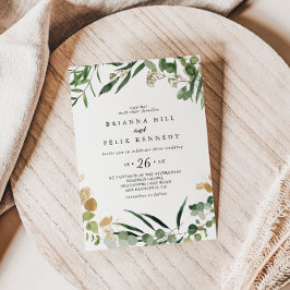Invitación Boda Casual de la Foliage Verde Oro Tropical