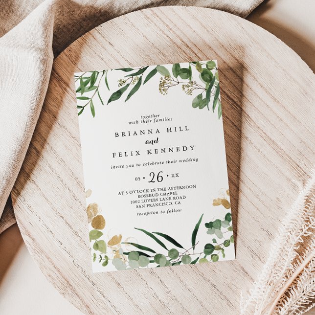 Invitación Boda Casual de la Foliage Verde Oro Tropical (Subido por el creador)