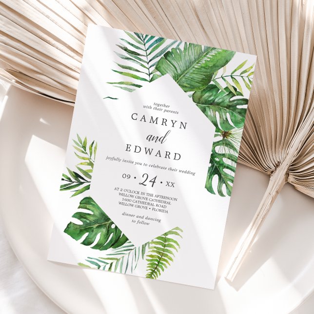 Invitación Boda Casual de la Palm Tropical Salvaje Hexagón (Subido por el creador)