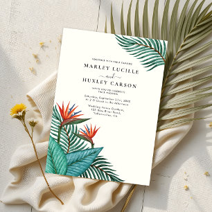 Invitación Boda casual de la vegetación de la hoja de palma t