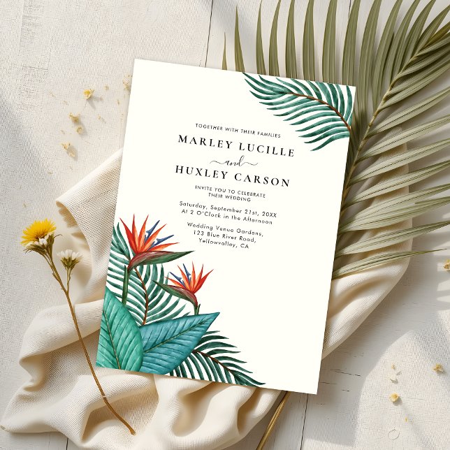 Invitación Boda casual de la vegetación de la hoja de palma t (Subido por el creador)