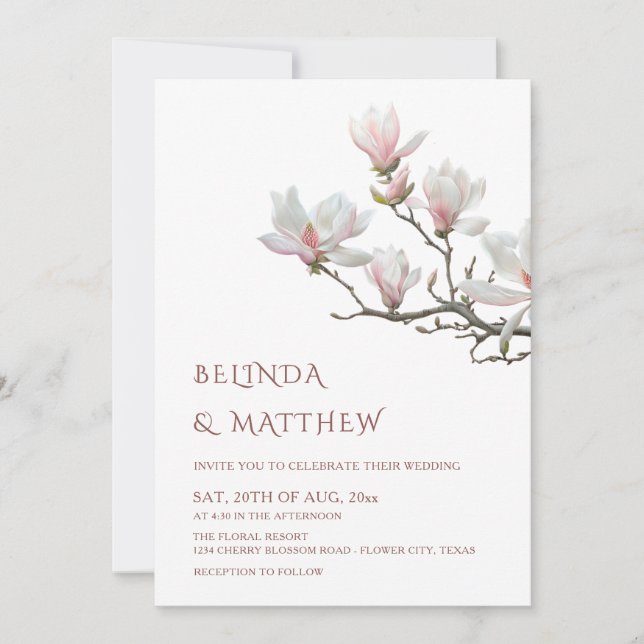 Invitación Boda Casual de Magnolia de Bellas Artes (Anverso)