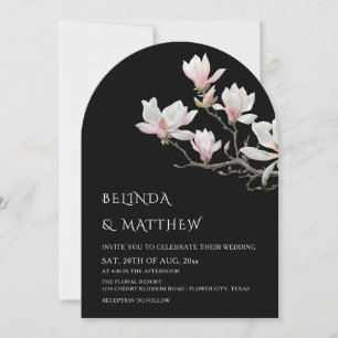 Invitación Boda Casual de Magnolia de Bellas Artes en Negro