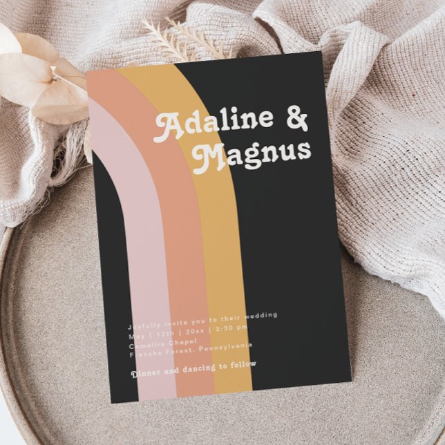 Invitación Boda casual del arco iris oscuro de los años 70 de (Subido por el creador)