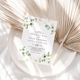 Invitación Boda Casual del Foliage del Confetti del Oro Eucal