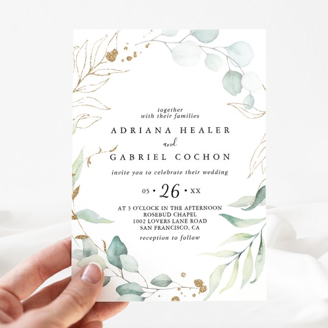 Invitación Boda Casual del oro Eucalyptus Calligraphy (Subido por el creador)