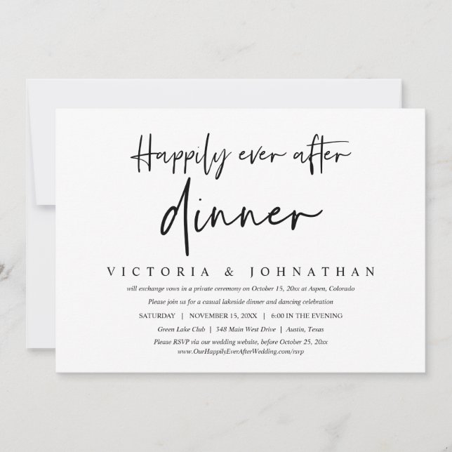 Invitación Boda Casual Elopement Cena Felices Para Siempre (Anverso)