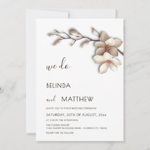 Invitación Boda Casual Flor de Magnolia 3D Marfil