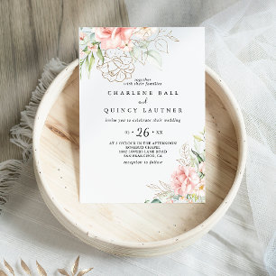 Invitación Boda Casual Floral de Foliage Verde Oro