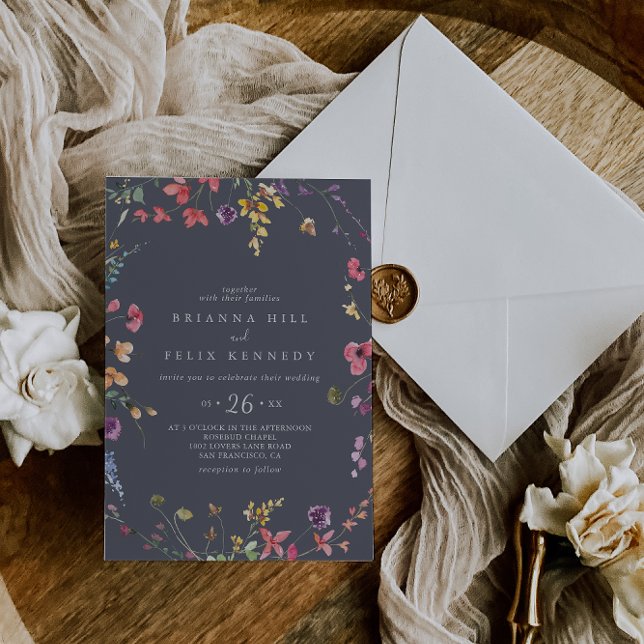 Invitación Boda Casual Floral Floral Azul Azul Clásico (Subido por el creador)
