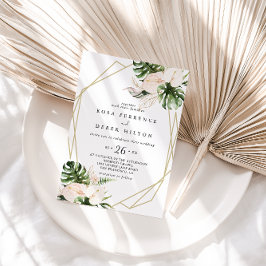 Invitación Boda Casual Floral Foliage Tropical Gold