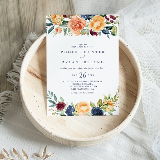Invitación Boda Casual Floral Multicolor Elegante (Subido por el creador)